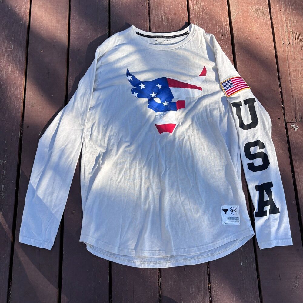 Under Armour Long Sleeve T-Shirt Heatgear Project Rock USA Flag Men’s Size XL